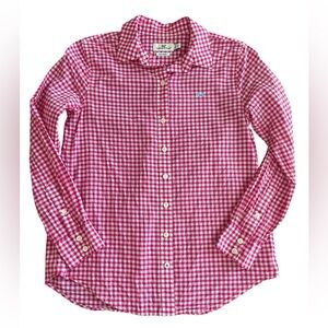 Vineyard Vines Gingham Pink/White Long Sleeve Button Down Shirt SZ 0 Relaxed Fit